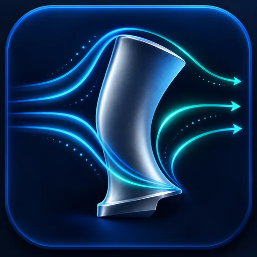 Airfoil with cyan and teal computational fluid-dynamics streamlines